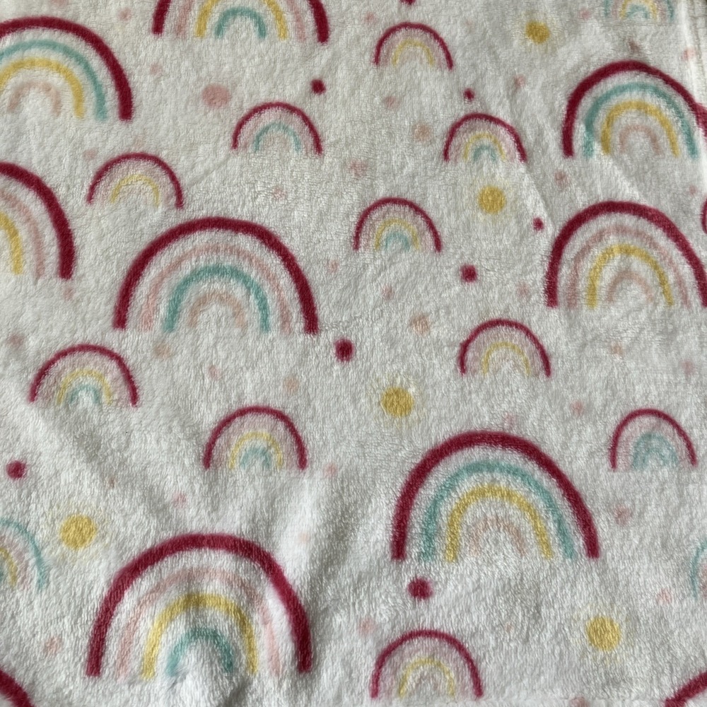Parent's Choice Baby Blanket Fleece Rainbow White Pink Aqua Yellow Cozy Lovey